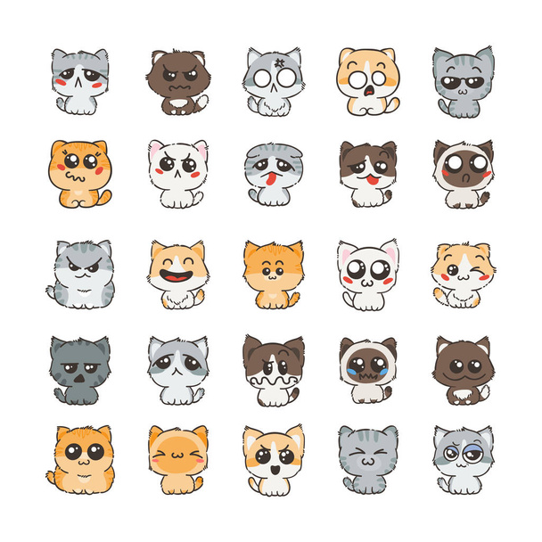 Cute cartoon cats and dogs with different emotions. Sticker collection. - Vector, Image