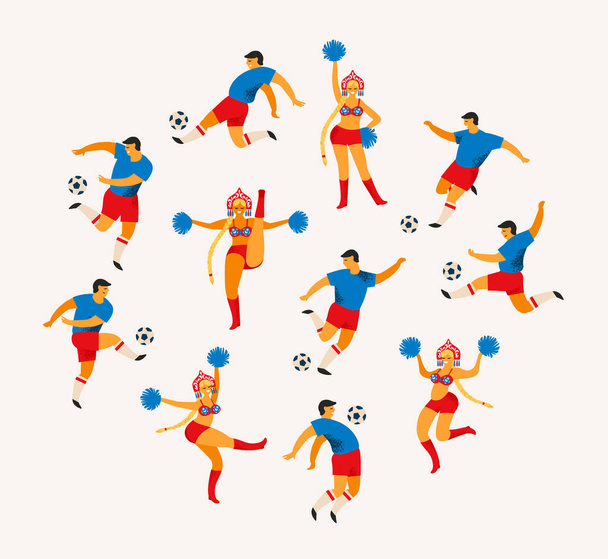 Jugadoras de fútbol y animadoras de estilo ruso. Ilustración vectorial plana
. - Vector, Imagen