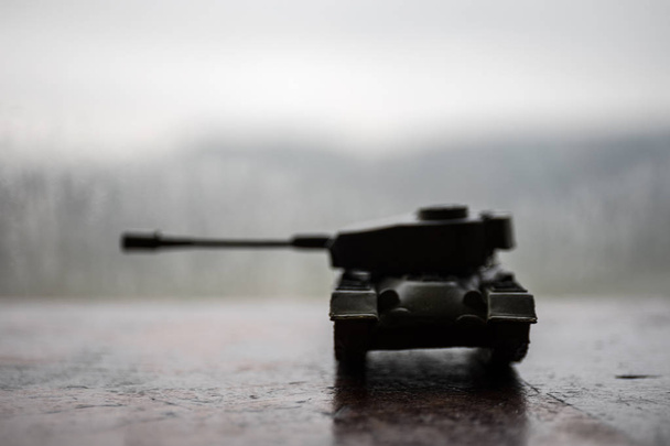 close up of toy military tank. Selective focus. Battle or war concept - Photo, Image