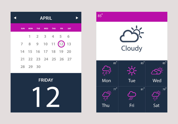 Vector set of Weather and Calendar Widget UI - Διάνυσμα, εικόνα
