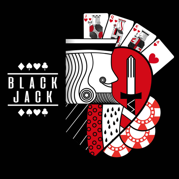 черный Джек сердце король карт чип черный фон
 - Вектор,изображение