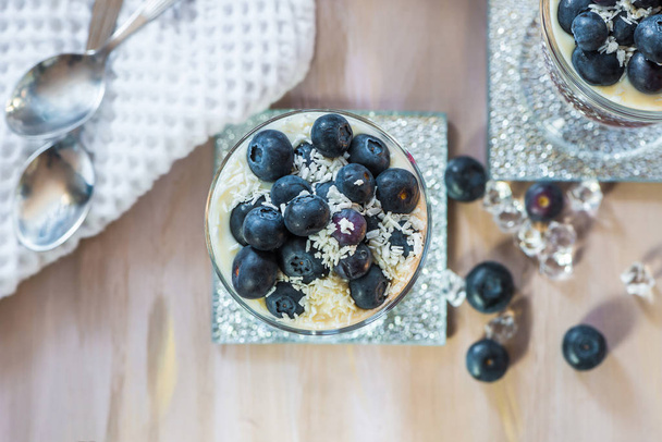 Blueberry coconut yogurt dessert. - Fotografie, Obrázek