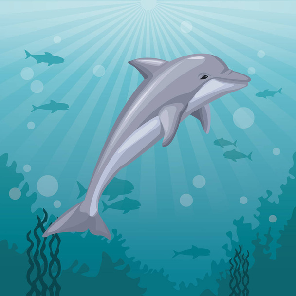 colorful background sea landscape underwater marine life and mammal dolphin - Вектор, зображення