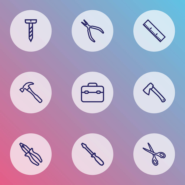 Tools icons line style set with bolt, hatchet, screwdriver and other clamp elements. Isolated vector illustration tools icons. - Vector, Image