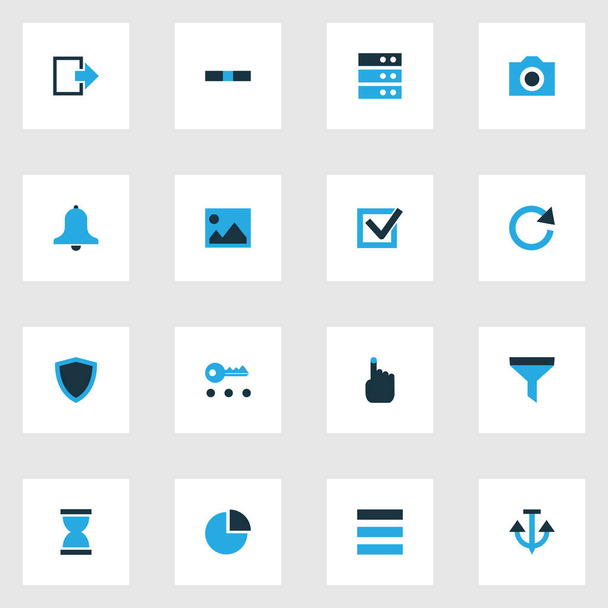 Interface icons colored set with protect, list, hourglass and other problem elements. Isolated vector illustration interface icons. - Vector, Image
