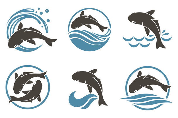collection of fish icon with waves - Vektori, kuva