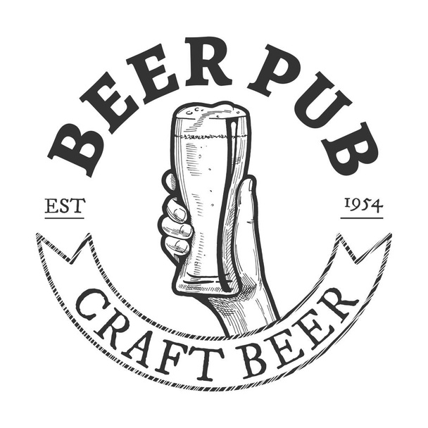 Emblema de cerveja desenhado à mão
 - Vetor, Imagem