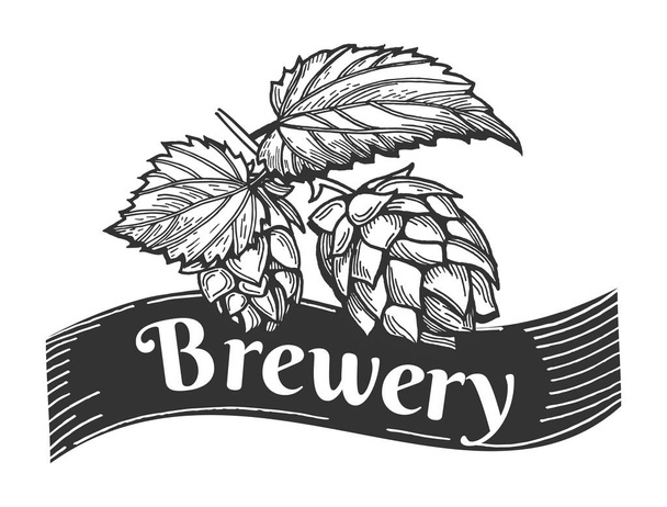 Emblema de cerveja desenhado à mão
 - Vetor, Imagem