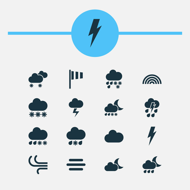 Ícones climáticos com neve, chuva de trovão, trenó e outros elementos de trovoada. Isolados ícones do clima ilustração
. - Foto, Imagem
