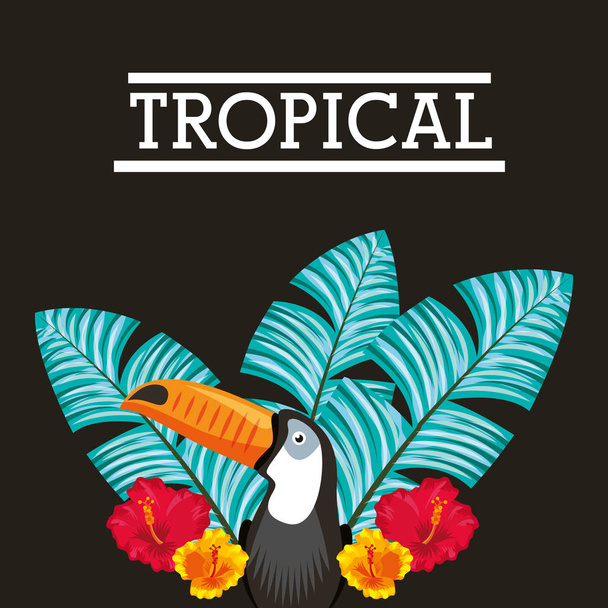 tropická květina listy zvířat kartu - Vektor, obrázek