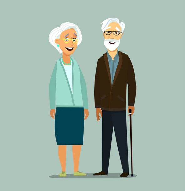 Bejaarde echtpaar hand in hand. Vectorillustratie in cartoon stijl - Vector, afbeelding