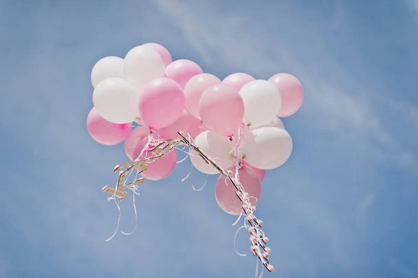 White and pink balloons in the sky 682. - Photo, Image