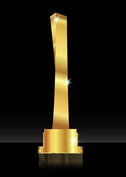 Golden Shiny trophy, abstract modern sculpture 3D icon, for sports prize or business awards illustration, Films and cinema symbol stock. Vector, black background - Vector, Image