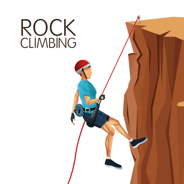 scena uomo discesa in montagna con attrezzatura arrampicata su roccia
 - Vettoriali, immagini