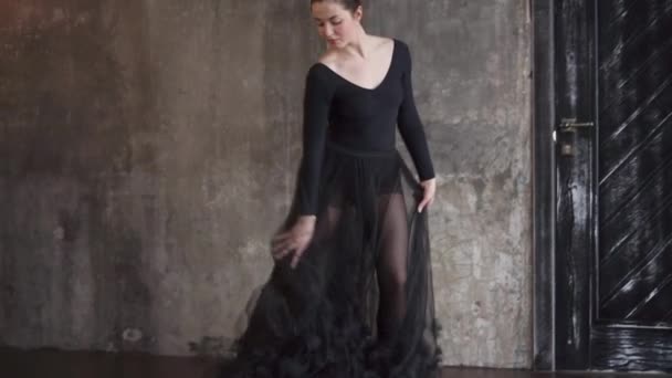 graceful and graceful lady is engaged in ballroom dances in a swimsuit and skirt - Footage, Video
