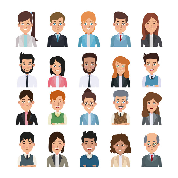 witte achtergrond van kleurrijke halve lichaam set van meerdere mensen voor het bedrijfsleven - Vector, afbeelding