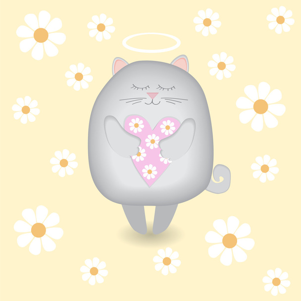 Vector background with angel cat. - Wektor, obraz