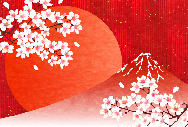 Цветущая сакура на фоне горы Фудзи
 - Вектор,изображение