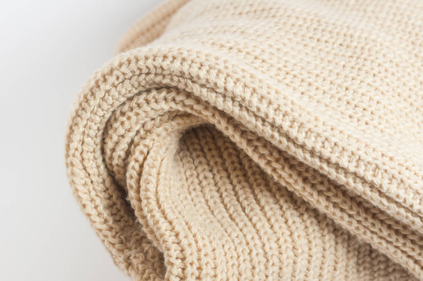 Knit brown yarn ruffle wrinkle texture - Fotoğraf, Görsel