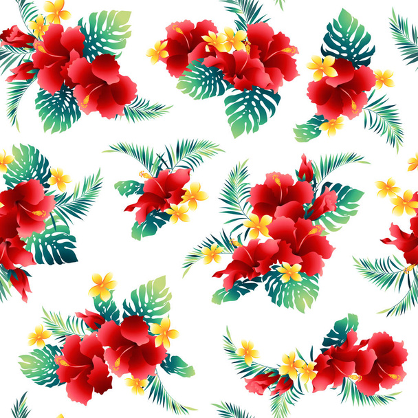 Hibiscus flower pattern,I drew Hibiscus for designing it,This painting continues repeatedly,It is a vector work - Vetor, Imagem
