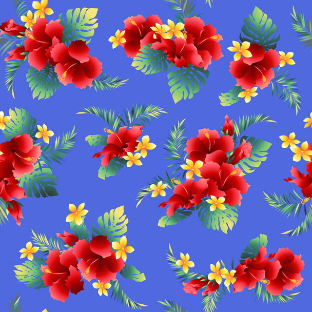 Hibiscus flower pattern,I drew Hibiscus for designing it,This painting continues repeatedly,It is a vector work - Вектор,изображение