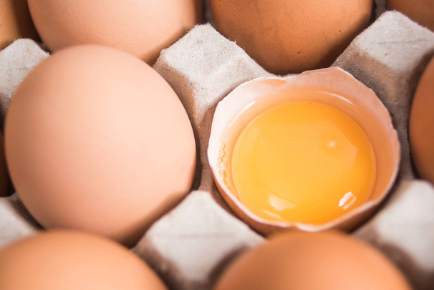 Fresh eggs in the egg panel. - Foto, afbeelding