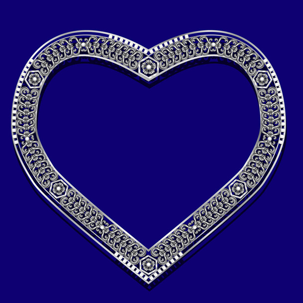 frame in the shape of heart silver color with shadow - Vector, Imagen