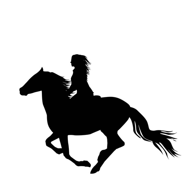 Μαύρη σιλουέτα του γυναίκα αναβάτη ενός αλόγου τρεξίματος - Διάνυσμα, εικόνα
