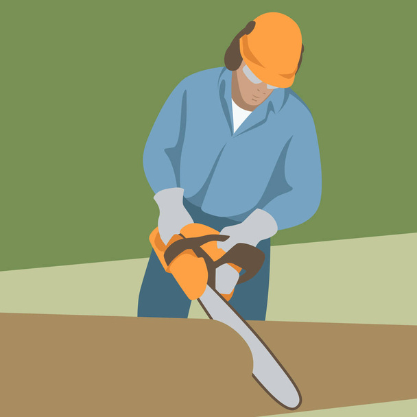 Chainsaw Worker vector illustration flat style  front   - Vector, Image