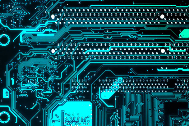 コンピュータマザーボードの青い回路基板の背景 - 写真・画像