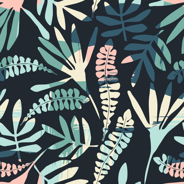 Abstract floral seamless pattern with trendy hand drawn textures. - Wektor, obraz