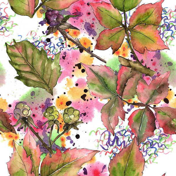 Blackberry leaves pattern in a watercolor style. - Photo, Image