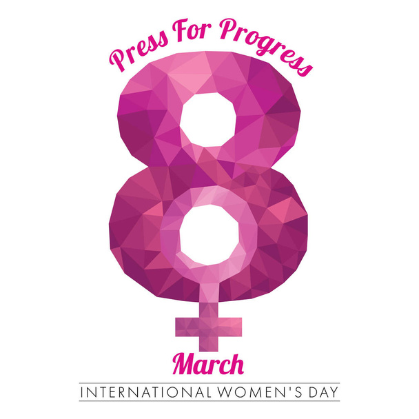 Mezinárodního dne žen dne symbol s konceptem tisku pro pokrok s osmého března číslicí v nízké poly stylu na bílém pozadí - Fotografie, Obrázek