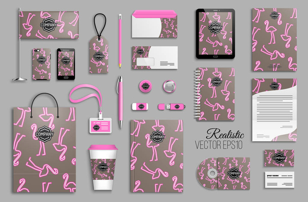 Corporate identity template set. Business stationery mock-up with logo. Branding design. Pink flamingo background. - Vettoriali, immagini