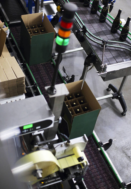 Průmyslová výroba pořízené lahve šampaňského na conveyo - Fotografie, Obrázek