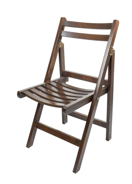  cadeira dobrável de madeira marrom em um fundo branco, isolado
 - Foto, Imagem