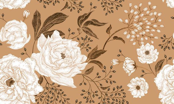 Floral vintage seamless pattern. - Vector, Imagen
