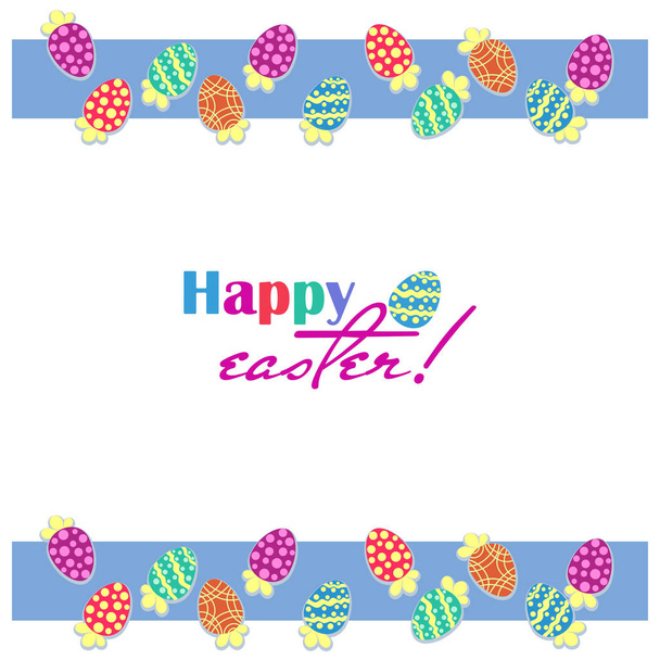 Affiche de Pâques avec des œufs peints sur fond blanc. Joyeuse Pâques
!  - Vecteur, image
