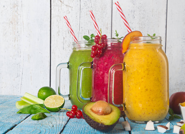 Healthy fresh smoothies with ingredients. - Фото, изображение
