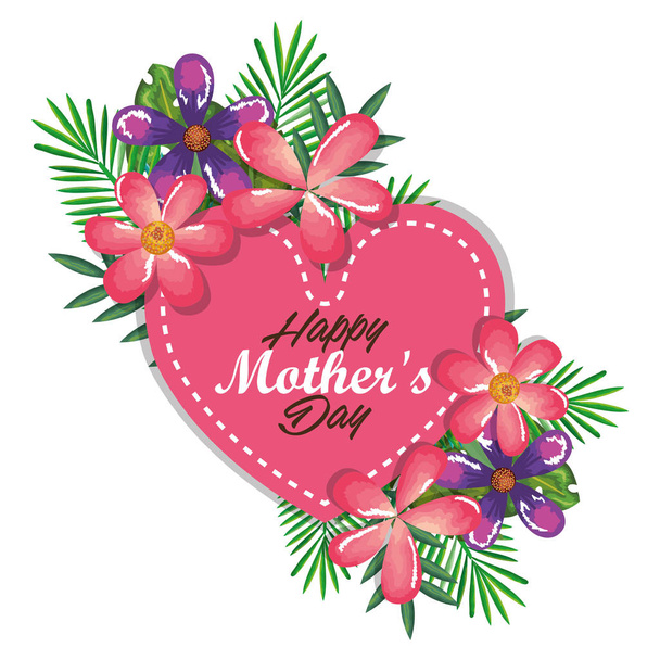 ευτυχισμένος μητέρες ημέρα κάρτα με καρδιά και floral διακόσμηση - Διάνυσμα, εικόνα