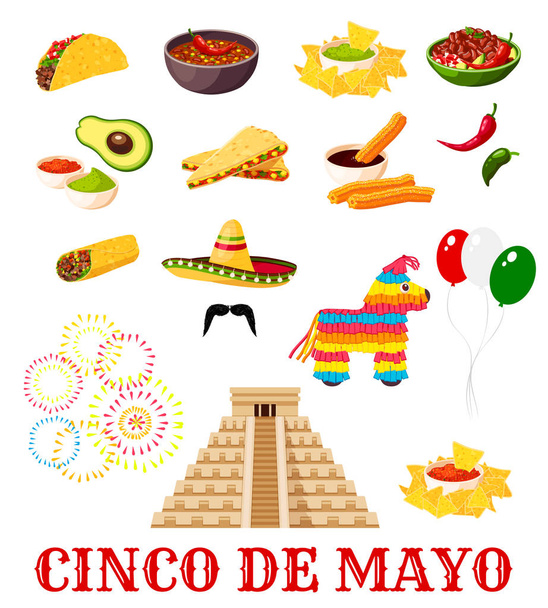 Мексиканское фиеста Синко де Майо икона еды для вечеринок
 - Вектор,изображение