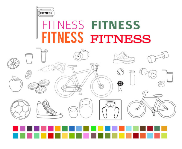 fitness set design elementit väri tyyli kuvakkeet fonts2
 - Vektori, kuva