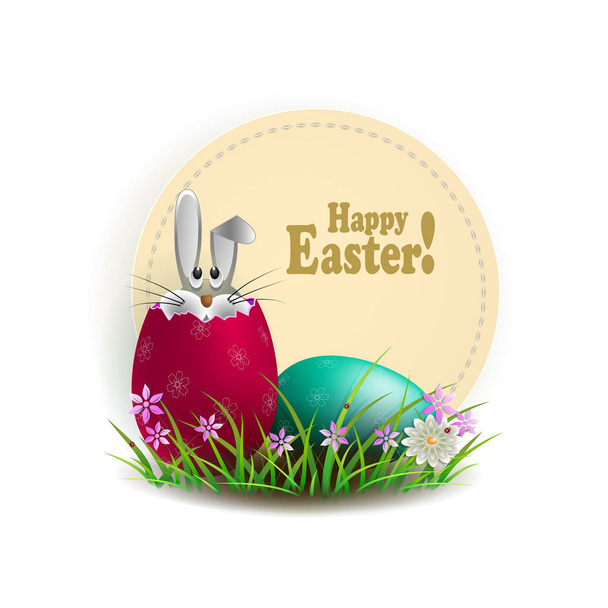 design element, broken easter egg with rabbit and frame with text - ベクター画像