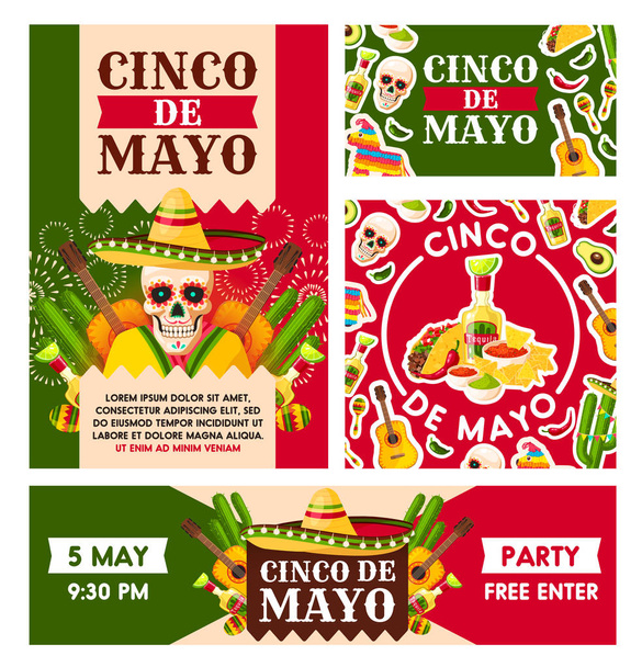 Mexican Cinco de Mayo holiday vector posters - Vektör, Görsel