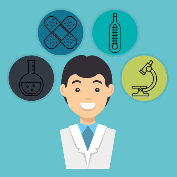 male doctor with medical icons - Vector, Image