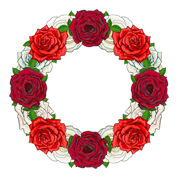 Vector hand drawn rose circle frame - Vector, Image