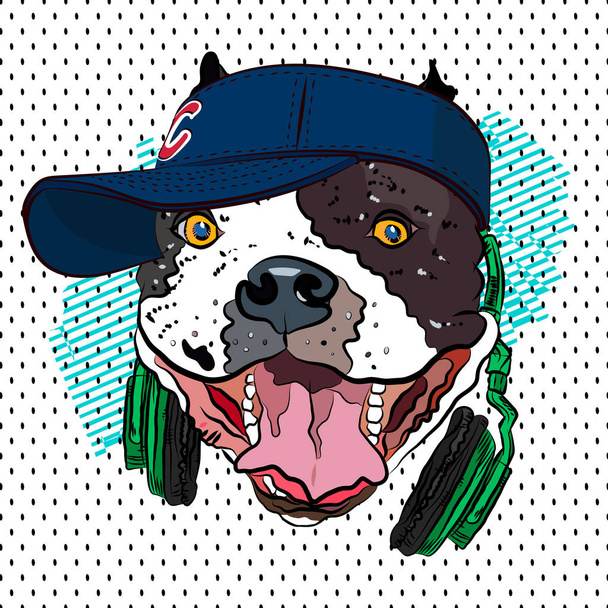 Youth print. Bulldog in baseball cap. Vector. - Vector, Image