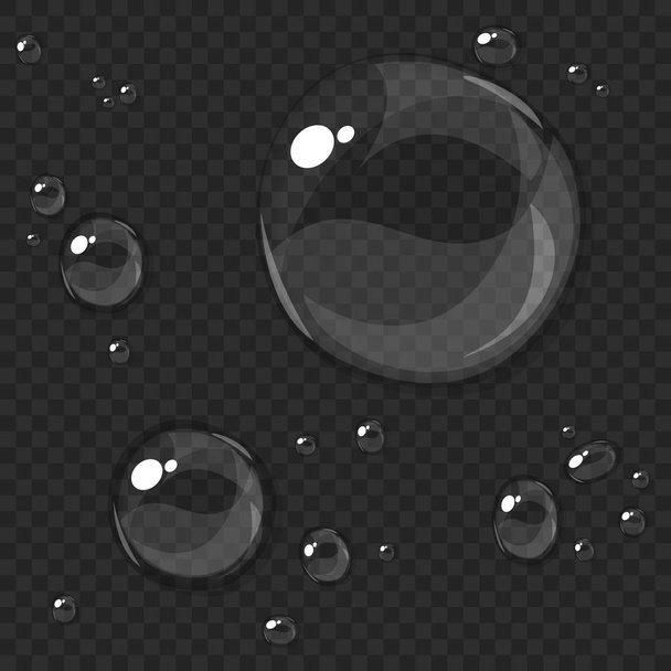 Прозрачные капли воды на тёмном фоне
 - Вектор,изображение