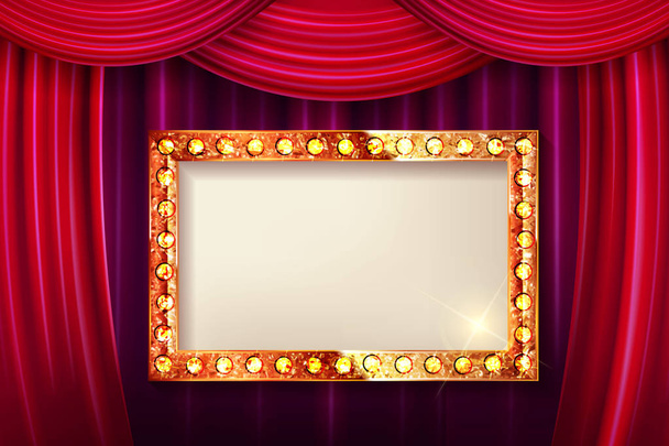 Gold frame with light bulbs - Vector, Image