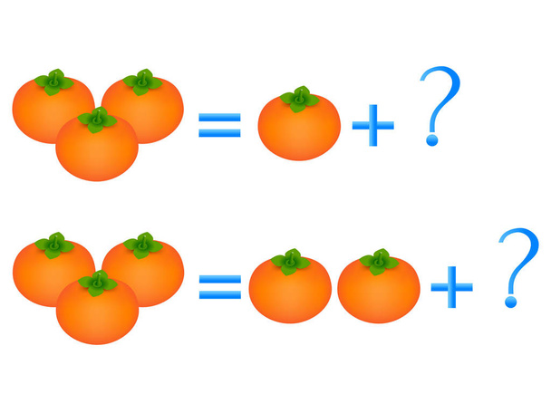 Educational games for children, on the composition of the three, example with persimmons. - Vector, Image